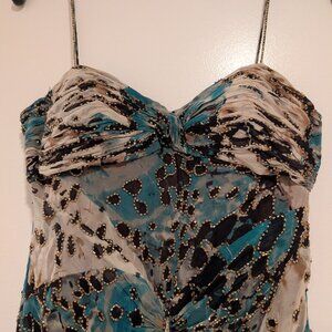 Alberto Makali retro-vintage printed embroidered silk dress, NWOT, Size 4